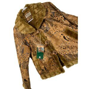 Rare Tribal Phoenix Faux Suede Fur Fleece Lined Jacket XL Animal Print 7201 NWT